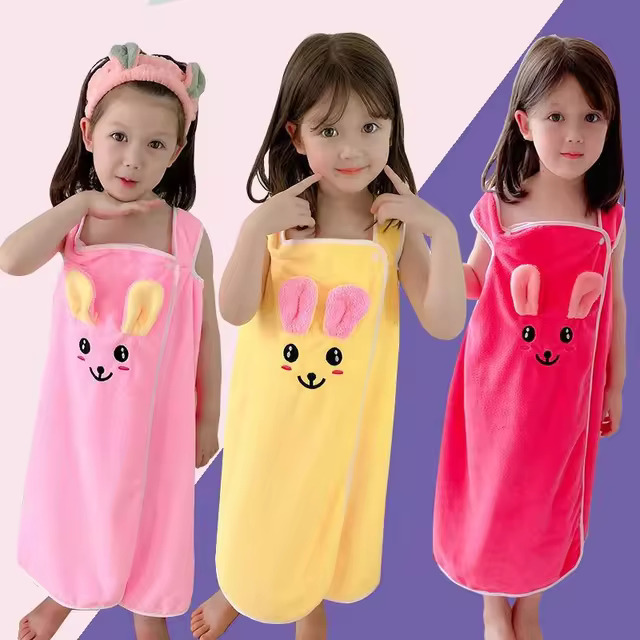 Baby Bath Towel, Cartoon Coral Fleece Cute Water Absorbent Soft Baby Bath Towel Breathable for Kids